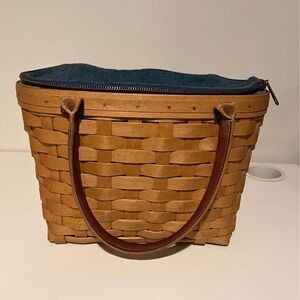 2003 Longaberger Medium Boardwalk Basket with Satchel Denim Liner and Protector